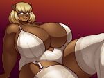  anthro big_breasts blazbaros blonde_hair breasts brown_bear clothing female hair huge_breasts lingerie mammal solo thick_thighs ursid ursine 