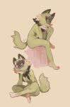  2022 absurd_res anthro breasts chest_tuft convenient_censorship crossed_legs edtropolis elbow_on_leg fangs felid feline female front_view fur green_body green_fur hand_on_face helf-closed_eyes hi_res looking_aside looking_back mammal navel nintendo nude one_leg_up pok&eacute;mon pose raised_leg raised_tail side_view sitting smile solo sprigatito tuft video_games 