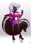  anthro big_breasts blazbaros breasts cleavage clothed clothing colored_nails female hi_res mammal mephitid nails skunk solo 