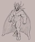 absurd_res andrefil360 anthro antlers armpit_hair body_hair cervid cloak cloak_only clothing demon fangs fist genitals hi_res hooves horn humanoid_genitalia humanoid_penis looking_at_viewer male mammal monster muscular nipples pecs penis sketch solo specimen_8 spooky&#039;s_jump_scare_mansion 