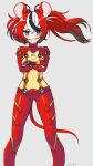  1girl absurdres animal_ears black_hair blue_eyes bodysuit crossed_arms hair_ornament hakos_baelz highres hololive hololive_english magui3 mouse_ears mouse_girl mouse_tail multicolored_hair neon_genesis_evangelion plugsuit rebuild_of_evangelion red_hair solo streaked_hair tail twintails virtual_youtuber white_hair 