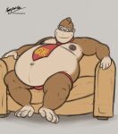 anthro belly big_belly clothing donkey_kong_(character) donkey_kong_(series) feet furniture hi_res kaiipwilde_(artist) leaning leaning_back lying male moobs necktie nintendo nipples on_back overweight overweight_anthro overweight_male smile sofa solo stare underwear