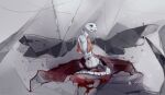  2021 abstract_background albino anthro arm_markings artist_name belly belly_markings big_tail biped blood bodily_fluids cape cape_only capelet clothing crusch_lulu crying digital_media_(artwork) digital_painting_(artwork) eyelashes female front_view frown grey_markings hands_together hi_res leg_markings lizard lizardman_(overlord) long_neck long_tail looking_away markings mostly_nude neck_markings open_frown open_mouth orange_cape overlord_(series) pattern_cape pink_tongue red_eyes reptile scalie shaded shadow sitting soft_shading stercore_murum tail_markings tears thick_tail thigh_markings tongue tribal tribal_markings white_body wings 