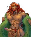 big_pecs big_penis cloak clothing erection ganondorf gem genitals gerudo hair hi_res humanoid jewelry male muscular muscular_male nintendo nipple_piercing nipples pecs penis piercing pubes red_hair sea_pupper solo tanned_skin the_legend_of_zelda