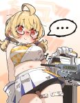  ... 1girl @_@ ahoge amonitto bike_shorts black_shorts blonde_hair blue_archive blush breasts closed_mouth cowboy_shot crop_top ear_blush glasses gloves highres kotori_(blue_archive) kotori_(cheer_squad)_(blue_archive) low_twintails medium_breasts midriff miniskirt navel nervous_smile nervous_sweating nose_blush plump red_eyes semi-rimless_eyewear shirt shorts sidelocks skirt sleeveless sleeveless_shirt smile solo spoken_ellipsis sweat thigh_strap twintails white_gloves white_shirt white_skirt 