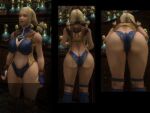  1girl ass bent_over blonde_hair breasts cleavage final_fantasy final_fantasy_xii gigantic_breasts huge_ass huge_breasts indoors large_breasts non-web_source penelo shirt thick_thighs thighs thong tight_clothes tight_shirt wide_hips 