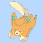  animal_focus artist_name blue_background brown_eyes claws commentary_request dot_nose highres iwasi_29 jumping no_humans open_mouth orange_fur pawmi pawpads pokemon pokemon_(creature) simple_background smile tail twitter_username 