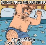  1boy armpit_hair arms_up bara beard_stubble bed belly blue_male_underwear boxers brown_hair drooling english_commentary english_text fat feet_out_of_frame forked_eyebrows get_yourself_a_fat_fuck_(meme) hairy impact_(font) large_pectorals leg_hair long_sideburns lying male_focus male_underwear meme navel_hair null_(mr_not_null) on_back pectorals plump scott_pilgrim_(series) scott_pilgrim_takes_off short_hair sideburns sleeping solo sparse_stubble stephen_stills stomach thick_chest_hair thick_eyebrows topless_male underwear very_hairy 