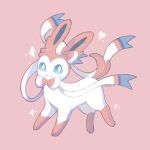  animal_focus artist_name blue_eyes bow bowtie bright_pupils closed_mouth commentary_request heart highres iwasi_29 no_humans pink_background pink_bow pink_bowtie pokemon pokemon_(creature) prehensile_ribbon simple_background sylveon tail twitter_username two-tone_bow two-tone_bowtie white_bow white_bowtie white_fur 
