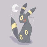  animal_focus artist_name black_fur commentary_request crescent_moon facial_mark forehead_mark grey_background highres iwasi_29 moon no_humans pokemon pokemon_(creature) red_eyes shadow simple_background sitting sparkle tail twitter_username umbreon 
