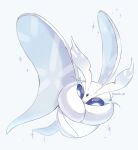  animal_focus artist_name blue_eyes bright_pupils bug colored_skin commentary_request forehead_jewel frosmoth highres iwasi_29 moth no_humans pokemon pokemon_(creature) simple_background sparkle twitter_username white_background white_skin wings 