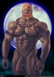  1boy arm_strap bad_id bad_tumblr_id bara beard chest_harness choker circlet closed_mouth colored_skin completely_nude cowboy_shot expressionless facial_hair forked_eyebrows full_moon ganondorf green_skin hair_slicked_back half-erect harness large_pectorals large_penis looking_at_viewer male_focus mature_male moon moon_background muscular muscular_male nude orange_hair pectorals penis pointy_ears randombaradude short_hair solo the_legend_of_zelda thick_beard thick_eyebrows wrist_straps yellow_eyes 