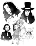  2boys beard black_hair facial_hair gloves greyscale hat holding imanatsu long_hair male_focus mask monochrome multiple_boys one_piece open_mouth rob_lucci spandam top_hat 