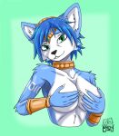 black_nose blue_body blue_fur blue_hair bracelet canid canine choker female fox fur green_eyes hair hi_res jewelry krystal mammal nails necklace nintendo solo spike_the_furry star_fox white_body white_fur