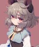  1girl animal_ears black_dress blue_capelet capelet closed_mouth commentary dress grey_hair looking_at_viewer medium_hair mouse_ears mouse_girl nazrin purple_background red_eyes simple_background solo tomobe_kinuko touhou white_sleeves 