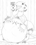  2018 5_fingers anthro bangle bead_necklace belly belly_markings big_belly biped black_and_white blush bodily_fluids breath cape cape_only capelet clothing crusch_lulu cute_fangs detailed_background digestion_noises digital_drawing_(artwork) digital_media_(artwork) drooling english_text eyelashes female fidchellvore fingers front_view hi_res humanoid_hands hyper hyper_belly inside jewelry kneeling leg_markings line_art lizard lizardman_(overlord) long_neck markings monochrome mostly_nude motion_lines neck_markings necklace open_mouth open_smile overlord_(series) panting pattern_cape pupils reptile saliva scalie slit_pupils smile solo sound_effects sweat text thigh_markings tongue tongue_out tribal tribal_markings vore 
