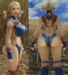  1girl ass blonde_hair breasts cleavage final_fantasy final_fantasy_xii huge_ass huge_breasts impossible_clothes impossible_shirt large_breasts lowres non-web_source outdoors penelo shirt thick_thighs thighs thong tight_clothes tight_shirt wide_hips 