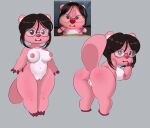 anthro beaver bent_over big_breasts black_hair breasts buckteeth butt chicas_que_lucen_asi_tienen_permiso_de_arruinarme_la_vida female fur genitals hair hi_res mammal mr-shin nude pink_body pink_fur plushie presenting presenting_hindquarters pussy red_nose reference_image rodent short_stack solo teeth