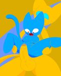  2022 alpog21_(artist) anthro balls big_balls blue_body blue_breasts blue_eyes blue_tail breasts digital_media_(artwork) domestic_cat duo erection felid feline felis female genitals male male/female mammal nipples nude open_mouth penile penis red_eyes simple_background yellow_balls yellow_body yellow_ears yellow_penis 