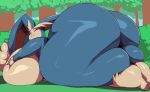 anthro big_breasts big_butt breasts butt eyes_closed female generation_1_pokemon generation_4_pokemon hi_res huge_breasts huge_butt huge_thighs hybrid hyper hyper_breasts hyper_butt hyper_thighs looking_back lopunny lying multicolored_body nintendo nude on_front pokemon pokemon_(species) snorlax solo thick_thighs trinity-fate62 two_tone_body