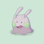  animal_focus antennae artist_name colored_skin commentary_request goomy green_background highres iwasi_29 no_humans open_mouth pokemon pokemon_(creature) purple_skin shadow simple_background slug solid_oval_eyes twitter_username 