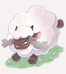  animal_focus black_eyes closed_mouth commentary_request highres horizontal_pupils iwasi_29 no_humans on_grass pokemon pokemon_(creature) sheep simple_background white_background wool wooloo 