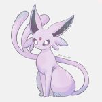  animal_focus artist_name bright_pupils commentary_request espeon forehead_jewel forked_tail highres iwasi_29 no_humans pokemon pokemon_(creature) purple_eyes purple_fur simple_background sitting sparkle tail twitter_username white_background 