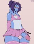 absurd_res anthro azzy-art azzy_(azzy-art) big_penis blue_body blue_fur blush blush_lines bottomwear bovid caprine clothed clothing erection fur genitals girly goat hi_res humanoid_genitalia legwear male mammal penis seductive skirt solo stockings thick_thighs