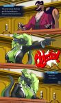 abs ace_attorney anthro areola areola_slip big_areola big_breasts big_nipples black_areola black_body bounce breast_jiggle breasts capcom claw_fingers cleavage clothed clothing colored_nails comic_panel courtroom dragon dress_shirt duo erect_nipples eye_contact female generation_6_pokemon gesture green_body green_breasts green_eyes green_nails green_scales hi_res huge_areola jiggling kaya_(knockedoutdragon) knockedoutdragon lance_(lancefoxcia) legendary_pokemon looking_at_another male mia_fey miles_edgeworth mostly_clothed nails neck_tuft nintendo nipples objection! orange_body pointing pointing_at_another pokemon pokemon_(species) scales scalie scarf shirt slosh speech_bubble suit tail thick_tail topwear tuft western_dragon yveltal