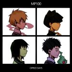  1girl 3boys adjusting_clothes black_hair bowl_cut cigarette city_bun closed_mouth commentary copyright_name ekubo_(mob_psycho_100) frown gakuran gorillaz hand_up highres kageyama_shigeo kurata_tome looking_ahead looking_at_viewer mob_psycho_100 mouth_hold multiple_boys orange_hair parody portrait profile reigen_arataka school_uniform serafuku short_hair sideways_glance simple_background smirk smoke smoking spirit white_background 