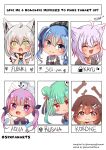  &gt;:( 6+girls :3 ^_^ absurdres ahoge airani_iofifteen_(artist) anchor animal_collar animal_ear_fluff animal_ears ascot beret black_collar black_hoodie blue_ascot blue_bow blue_bowtie blue_eyes blue_hair blue_neckerchief blunt_bangs blush bone bone_hair_ornament bow bowtie braid brown_eyes brown_hair cat_ears choker closed_eyes closed_mouth collar collared_shirt colored_inner_hair crossed_bangs detached_sleeves dog_ears double-parted_bangs double_bun dress drill_hair english_commentary english_text fang food fox_ears fox_girl french_braid front_slit frown gradient_hair green_eyes green_hair grey_headwear grey_jacket hair_between_eyes hair_bun hair_ornament hair_ribbon hairclip hat heart highres hololive hood hooded_vest hoodie hoshimachi_suisei hoshimachi_suisei_(1st_costume) inugami_korone inugami_korone_(1st_costume) jacket long_hair low_twin_braids maid maid_headdress medium_hair messy_hair minato_aqua minato_aqua_(1st_costume) multicolored_hair multiple_drawing_challenge multiple_girls neckerchief nekomata_okayu nekomata_okayu_(1st_costume) onigiri open_clothes open_jacket open_mouth paw_print plaid plaid_headwear plaid_jacket puffy_short_sleeves puffy_sleeves purple_bow purple_eyes purple_hair red_collar red_eyes ribbon shirakami_fubuki shirakami_fubuki_(1st_costume) shirt short_hair short_sleeves side_ponytail sidelocks six_fanarts_challenge skull smile sparkling_eyes star_(symbol) star_in_eye strapless streaked_hair symbol_in_eye twin_braids twin_drills twintails twitter_username uruha_rushia uruha_rushia_(1st_costume) v-shaped_eyebrows vest virtual_youtuber white_hair white_shirt white_sleeves wide_sleeves yellow_jacket 