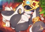 2023 anthro areola blue_eyes breasts clock clothing detailed_background female genitals gofa hat headgear headwear hi_res holding_pocketwatch honkai:_star_rail huge_thighs lagomorph leporid long_ears looking_at_viewer mammal mihoyo multicolored_body nipples pocketwatch pom-pom_(honkai:_star_rail) pussy rabbit scroll short_stack slightly_chubby solo thick_thighs two_tone_body watch