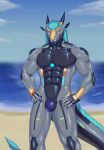 anthro digital_media_(artwork) dragon hi_res lock_symbol machine male muscular nude null_bulge robot scalie solo todisllo