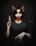  1girl absurdres animal_ears cat_ears dark demon fantasy fox furry gothic highres horns kitsune magic original solo surstill witch 