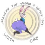  anthro big_butt butt clothed clothing disney english_text eyebrows feet female fur grey_body grey_fur half-closed_eyes huge_butt judy_hopps kiseff lagomorph leporid long_ears looking_back mammal multicolored_body multicolored_fur narrowed_eyes open_mouth purple_eyes rabbit solo text thick_thighs toes uniform white_body white_fur zootopia 