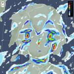  1other absurdres androgynous avogado6 closed_mouth collared_shirt commentary_request expressionless highres looking_at_viewer map ocean original pixelated portrait shirt short_hair straight-on temperature weather_map 