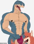 abs absurd_res anthro barazoku bedroom_eyes big_nipples bulge bulge_in_face bulge_sniffing canid canine clothed clothing concept_art cross-hatching depictionexpress dinosaur duo english_text facial_hair fur hatching_(art) hi_res humanoid_hands jockstrap jockstrap_only male male/male mammal multicolored_body multicolored_fur muscular muscular_anthro muscular_male musk musk_clouds musk_worship narrowed_eyes nipples open_mouth reptile scalie seductive shaded sharp_teeth simple_background size_difference sketch sniffing surprised_expression teeth text theropod tongue tongue_out topless underwear underwear_only underwear_sniffing vein veiny_muscles yellow_eyes