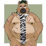 2024 anthro belly big_belly black_nose blush brown_body brown_fur canid canine canis domestic_dog fur hi_res kemono lifewonders male mammal moobs nipples overweight overweight_male scar simple_background solo tokyo_afterschool_summoners yaki_atsuage yasuyori