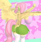 3d_(artwork) anthro big_breasts breasts butt choker clothing digital_media_(artwork) ear_piercing ear_ring equid equine feathered_wings feathers female fluttershy_(mlp) friendship_is_magic hair hasbro hi_res horse ik_related jewelry looking_at_viewer mammal multicolored_hair my_little_pony necklace nipples pegasus piercing pink_hair pony rear_view ring_piercing side_boob simple_background smile solo tail wings yellow_body