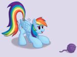 ball_of_yarn butt callichrome equid equine female feral folded_wings friendship_is_magic hasbro hi_res horse invalid_tag mammal my_little_pony pegasus pony pounce rainbow_dash_(mlp) shaking_butt smile solo wholesome wings yarn