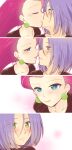  1boy 1girl blue_eyes embarrassed green_eyes highres james_(pokemon) jessie_(pokemon) kiss kuroda_roku_(345) looking_at_another pokemon pokemon_(anime) pokemon_(classic_anime) surprise_kiss surprised team_rocket team_rocket_uniform white_background 