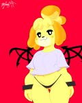  absurd_res animal_crossing anthro canid canine canis clothing crop_top domestic_dog female hi_res isabelle_(animal_crossing) mammal nintendo panthera_cantus shirt smug_face solo the_world_ends_with_you thong topwear underwear video_games wide_hips wings wristband 
