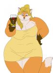 2018 alcohol anthro bedroom_eyes belly beverage big_breasts blonde_hair bracelet breasts canid canine clothing container cup digital_media_(artwork) dress drinking_glass eyeshadow female flat_colors fox fur glass glass_container glass_cup gold_(metal) gold_bracelet gold_dress gold_jewelry hair hi_res huge_breasts jewelry makeup mammal michelle_(xxsparcoxx) multicolored_body multicolored_fur narrowed_eyes orange_body orange_fur overweight overweight_anthro overweight_female seductive simple_background solo thick_thighs two_tone_body two_tone_fur white_background wide_hips wine wine_glass xxsparcoxx
