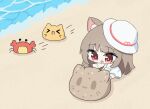  &gt;_&lt; 1girl ai-chan_(misskey.io) animal_ear_fluff animal_ears animated animated_gif beach blob_(google) blush bracelet brown_hair cat cat_ears cat_girl crab dress jewelry misskey.io ocean open_mouth outdoors red_eyes sitting umihio white_dress 