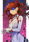  1girl bangs blue_eyes bodysuit breasts covered_navel evangelion:_3.0+1.0_thrice_upon_a_time eyepatch hair_between_eyes hair_ornament hungry_clicker long_hair medium_breasts neon_genesis_evangelion orange_hair pilot_suit plugsuit rebuild_of_evangelion solo souryuu_asuka_langley white_bodysuit 