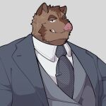 2024 anthro barazoku brown_body clothing hermann_(knights_college) hi_res kemono knights_college male mammal necktie shirt simple_background solo suid suina suit sus_(pig) teree_gte topwear wild_boar