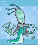 2023 alien ambiguous_gender blue_background blush bubble character_name digital_drawing_(artwork) digital_media_(artwork) disney experiment_(lilo_and_stitch) female_(lore) feral gesture hi_res lilo_and_stitch looking_at_viewer naitoh no_sclera simple_background solo standing teal_body teal_eyes tentacles text url waving yin_(lilo_and_stitch)