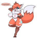 2024 absurd_res anthro areola big_breasts blue_eyes breasts brown_body brown_fur canid canine dialogue dipstick_ears dipstick_tail feet female fox fur genitals gloves_(marking) hair hand_on_hip hi_res i_am_kat95 inner_ear_fluff leg_markings looking_at_viewer mammal markings multicolored_ears neck_tuft nipples nude open_mouth orange_body orange_fur orange_hair pussy socks_(marking) solo tail tail_markings thick_thighs thigh_markings tuft white_body white_fur