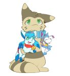 3_fingers 3_toes alpha_channel bell bell_collar black_nose blep blue_body blue_fur blue_hair bow_ribbon carrying_another cel_(glaceon) cheek_tuft clothing collar dio_(diorexity) eeveelution eyes_closed facial_tuft feet female feral fingers fur furret generation_2_pokemon generation_4_pokemon generation_6_pokemon glaceon green_eyes group hair hoodie looking_at_viewer male neck_ring neck_tuft nintendo open_mouth paws pokemon pokemon_(species) sai_(sylveon) shiny_pokemon simple_background sylveon tan_body tan_fur toes tongue tongue_out topwear transparent_background trio tuft unknown_artist wave white_body white_fur