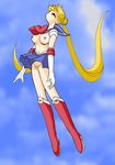  bishoujo_senshi_sailor_moon blonde_hair boots bow breasts censored elbow_gloves eyes_closed nipples sailor_moon skirt topless tsukino_usagi twintails very_long_hair 